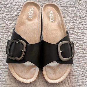 NWOT! Sugar Zerri Women's Buckled Slide Sandals. Black, Size 9